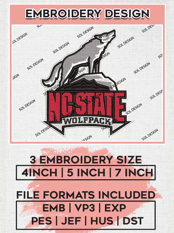 NCAA NC State Wolfpack Team Mascot Logo embroidery designs, NCAA NC State Wolfpack Logo Machine embroidery designs, NCAA Team Logo embroidery designs, NCAA Game Day Machine embroidery designs, Digital Download
