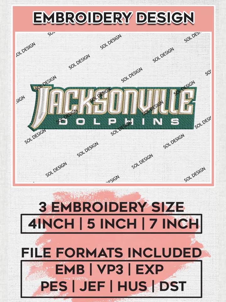NCAA Jacksonville Dolphins Team Word Logo Embroidery Design Files, NCAA Jacksonville Dolphins Machine Embroidery, NCAA Teams, 3 sizes, NCAA Machine embroidery designs, Digital Download