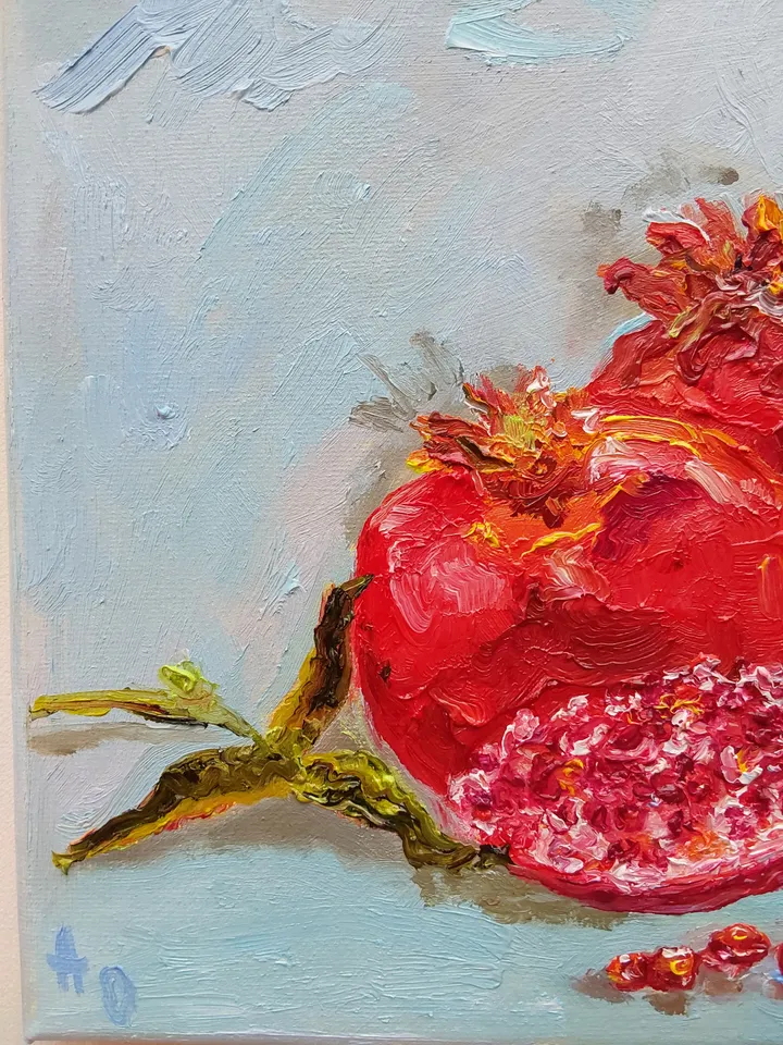 "Still life. Pomegranate" oil painting on canvas 20x20 cm (8x8 inches)