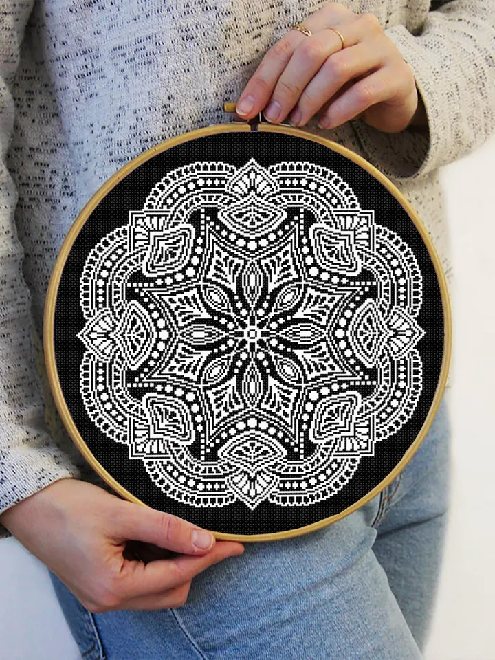 Flower mandala cross stitch pattern PDF download Mandala ornament cross stitch chart, Mandala pattern digital PDF, Mandala embroidery #M269