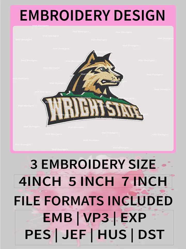 NCAA Wright State Raiders Embroidery File, 3 Sizes, 6 Formats, NCAA Machine Embroidery Design, NCAA Logo, NCAA Teams