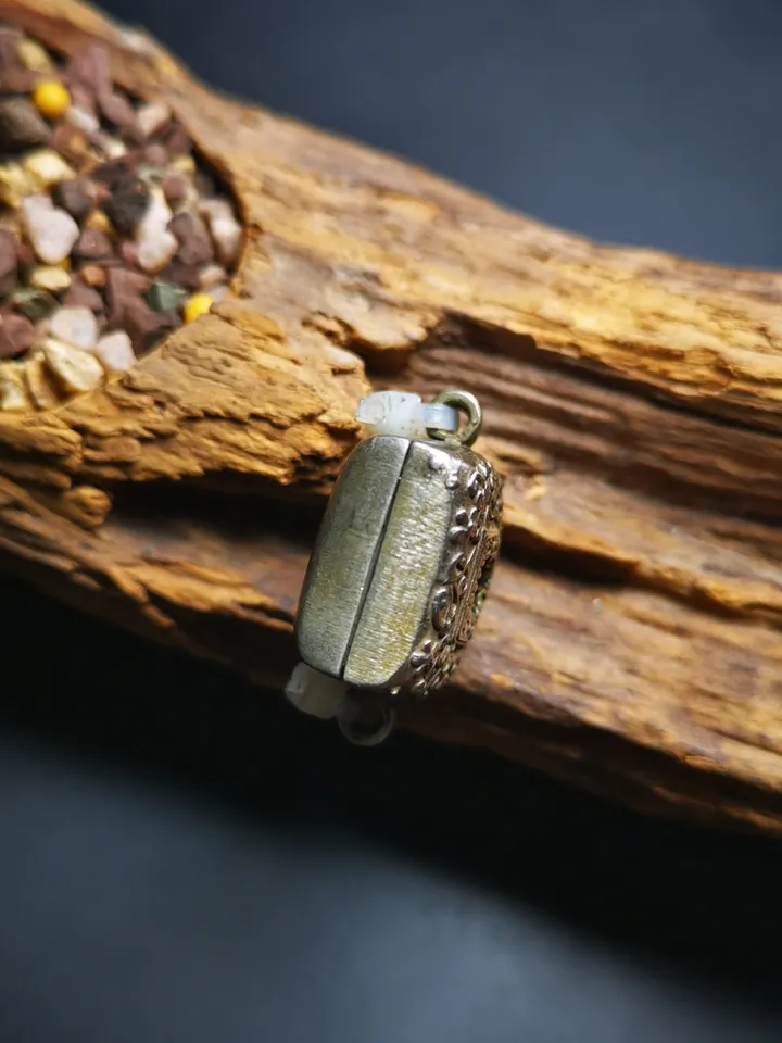 Gandhanra Antique Handmade Gau Ghau Shrine, Yellow Jambhala Mini Tibetan Buddhist Altar Amulet Pendant,Made of White Copper
