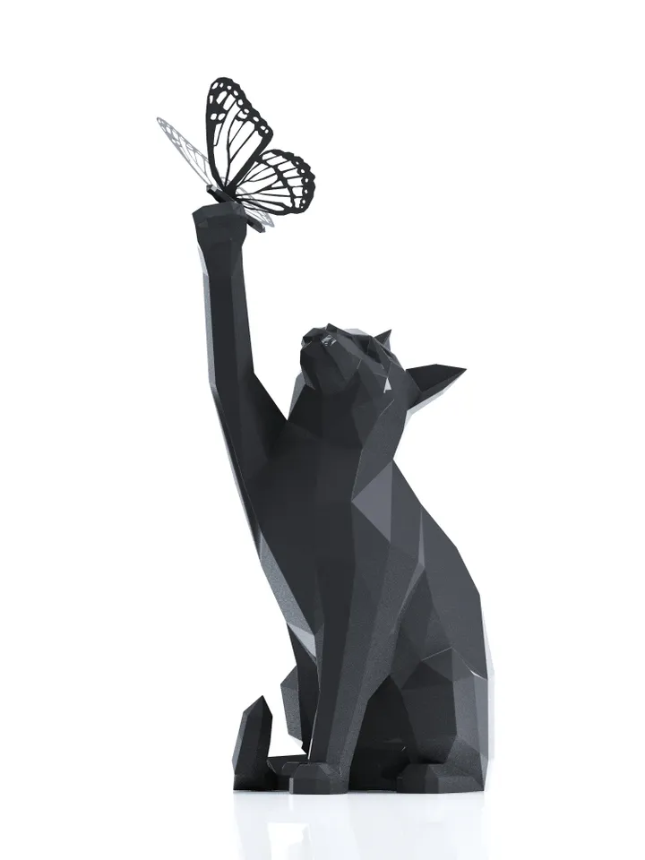 Cat with Butterfly Metal Papercraft, DXF, PDF, Digital Template Download, Gurko, Pepakura, Welding Low Poly 3D Origami, DIY Metal Sculpture