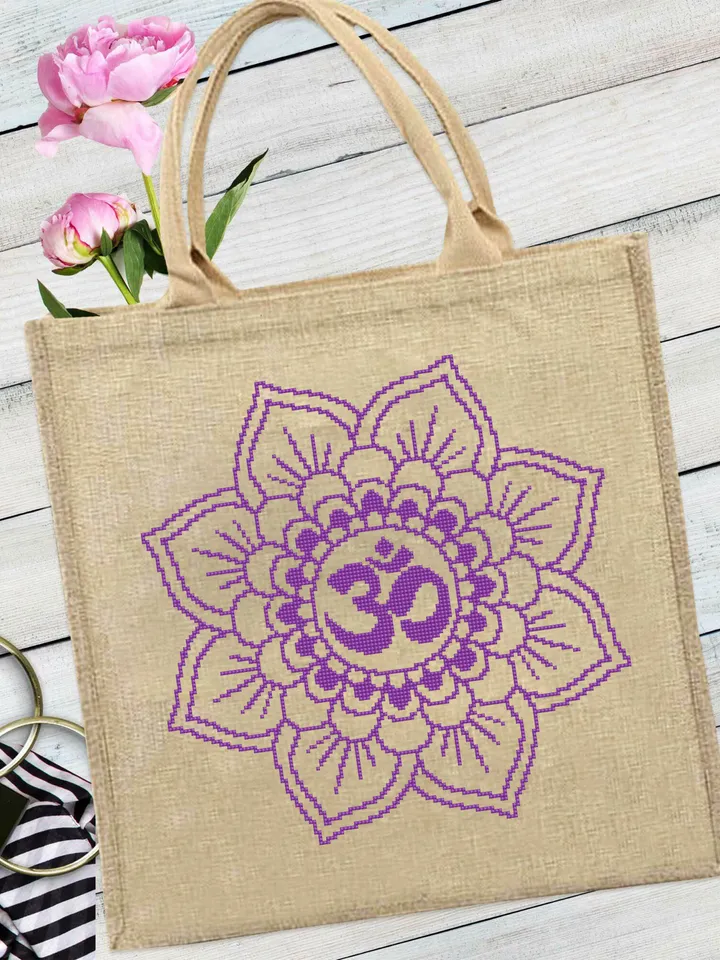 Mandala Om cross stitch pattern download PDF Meditation yoga cross stitch Chakra embroidery beginners Floral mandala digital xstitch #M152