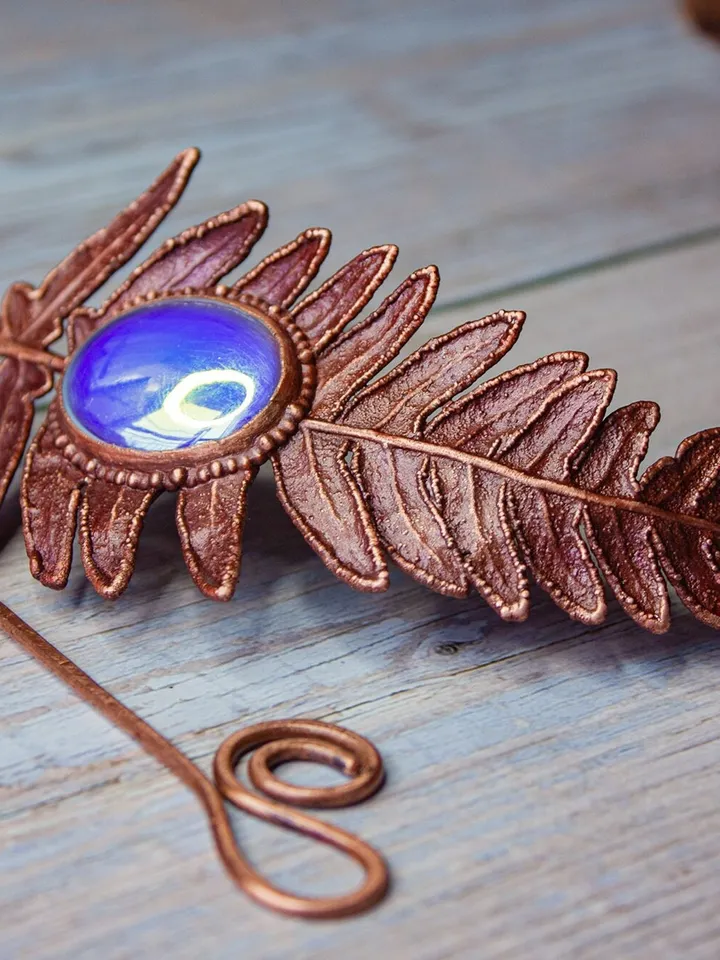 Unique handmade electroformed hair clip made from real fern leaves