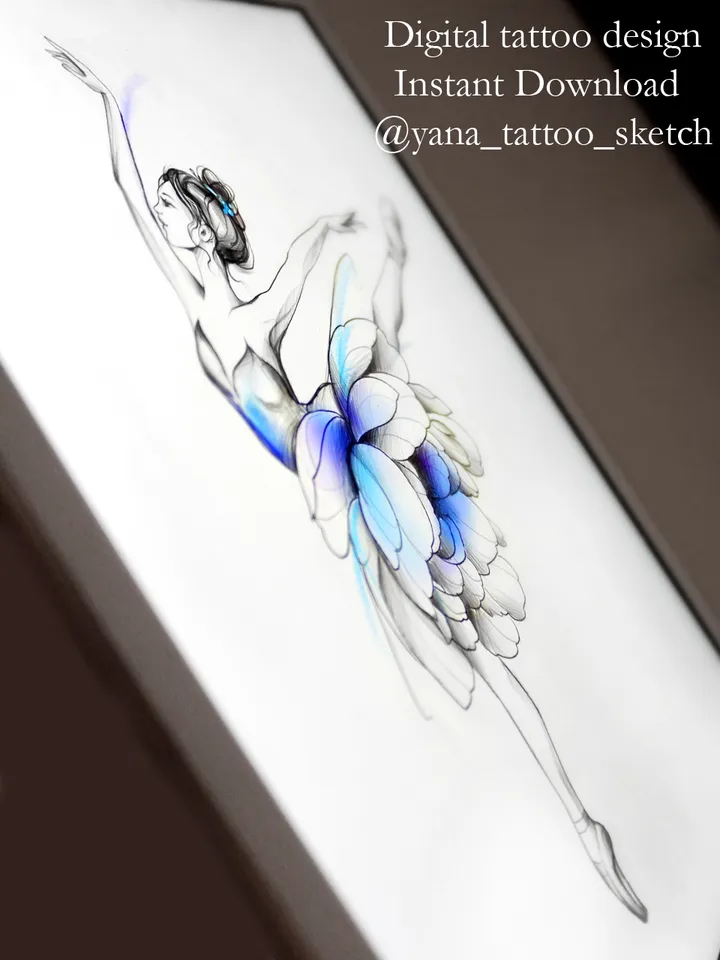 Ballerina Tattoo Design Ballet Dancer Tattoo Idea Stencil Sketch, Instant download PDF, JPG