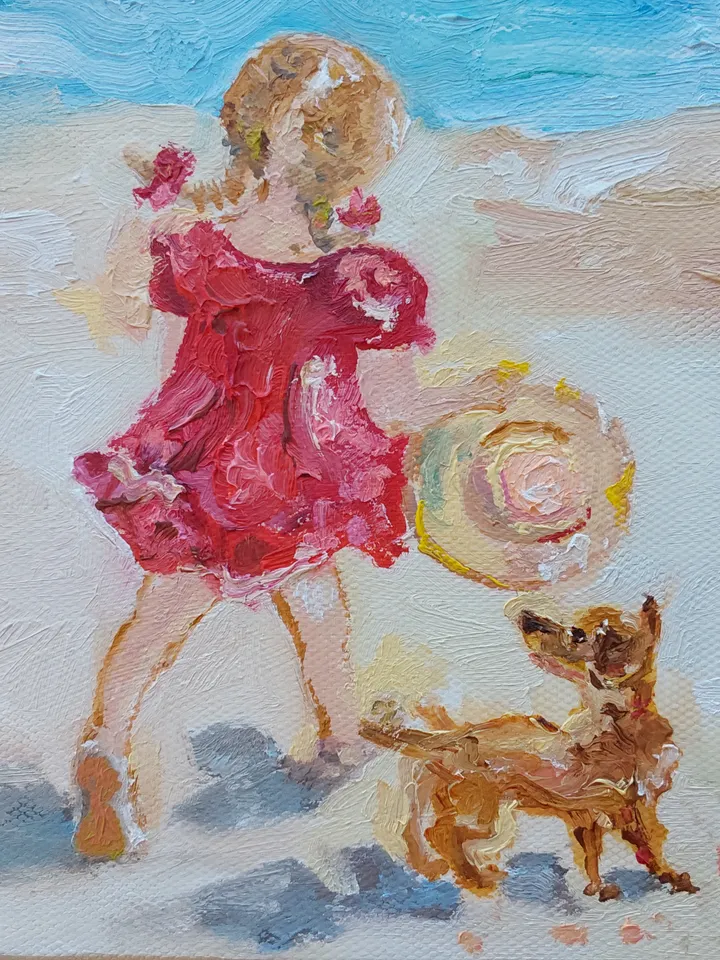 Oil painting on canvas 20x20 cm (8x8 inches) "Behind the sea stones"