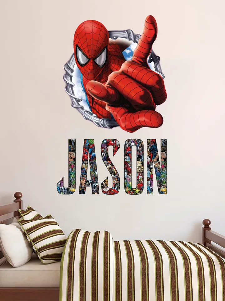 Personalized Spiderman Wall Decal Superhero Custom name Sticker Playroom Decor Gift z3008