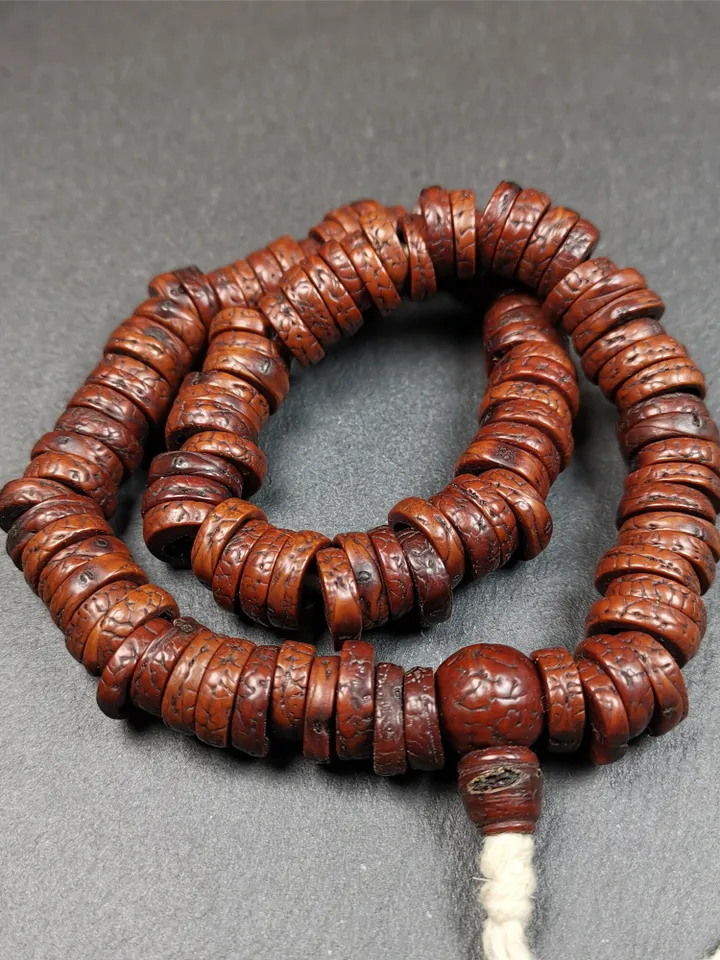 Gandhanra Antique 108 Bodhi Beads Mala,Old Prayer Beads Necklace,Diameter 14mm,Circumference 44 cm