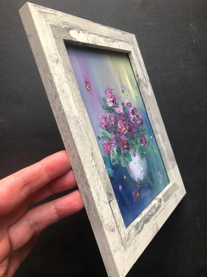 Violets Original Painting Flowers Oil Painting Small Floral Art Bouquet Painting