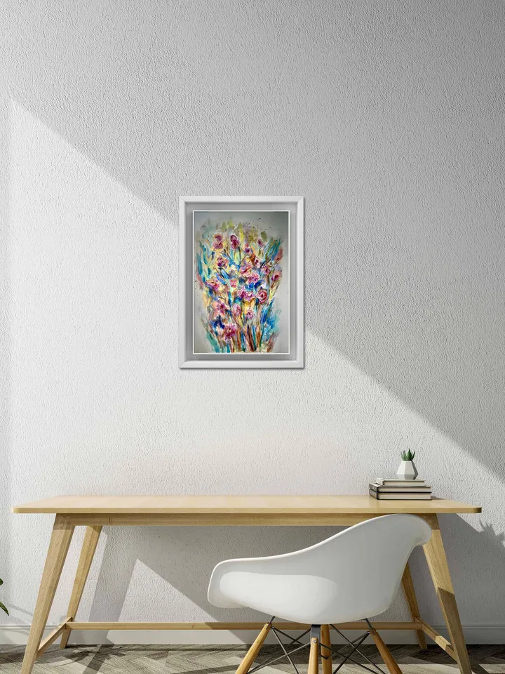 Flower fantasy original watercolor painting, flowers wall art, home decoration,gift,colourful flowers art.