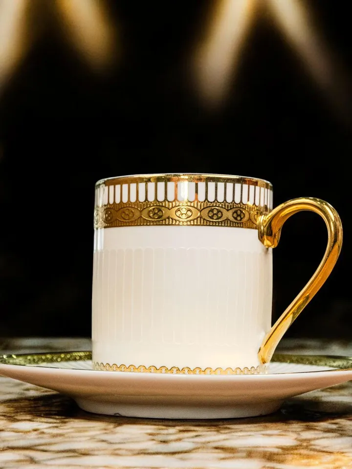 14K Genuine Gold Powder Porcelain Tea Cups And Saucers | Tea Cups Saucers Set | Gold Porcelain Set | Elegant Teaware | Gift For Tea Lovers