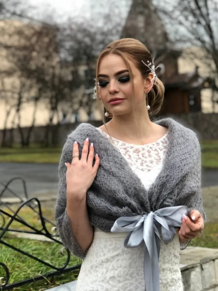 Light Gray Bridal Cape,Fur shawl for Brides, wedding cape for bridesmaids, wedding shrug, wedding shawl.