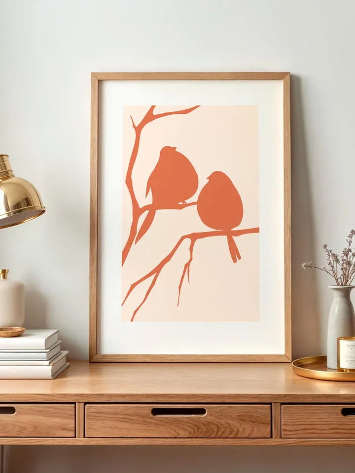 Minimalist Bird Wall Art Boho Bird Poster Abstract Nature Silhouettes Modern Terracotta Decor Scandinavian Style Contemporary Bird Digital