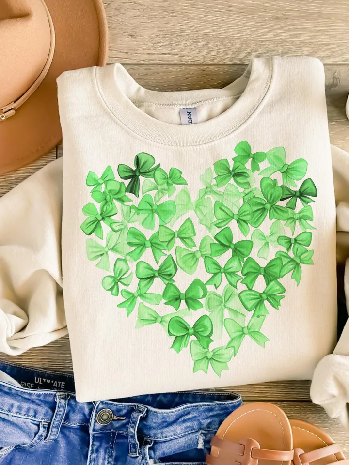 Coquette Patrick’s Heart Bow png, 4 leaf clover png, St Patrick's Day png, Irish png, Shamrock png designs, Coquette st patrick Png, Lucky