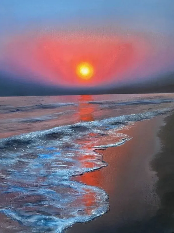 Painting on canvas “Sunset at sea”, oil, size 40 x 60 cm
