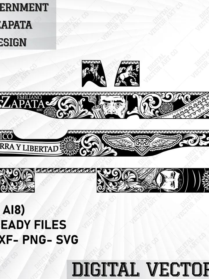 Colt 1911 Government Zapata Scrollwork Vector Design