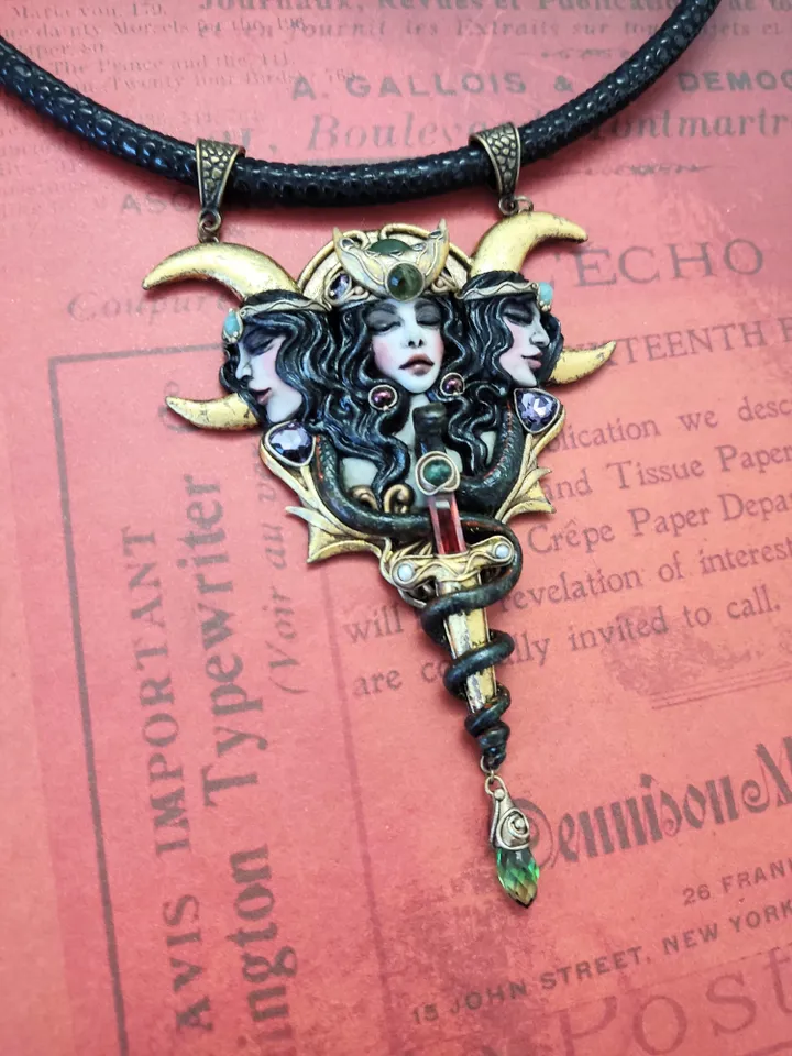 Necklace Hekate, Goddess of the moon pendant, Three-faced Goddess Hekate