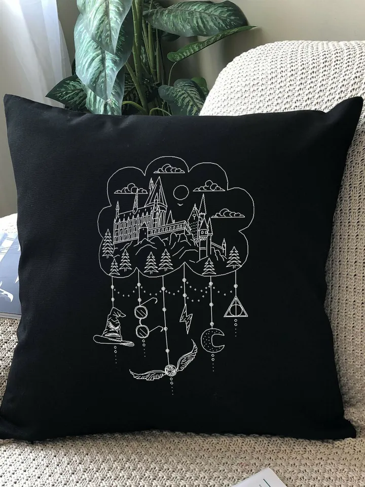Magic castle blackwork patterns PDF Wizard school cross stitch chart, Dreamcatcher hand embroidery PDF download, Fandom cross stitch #W15