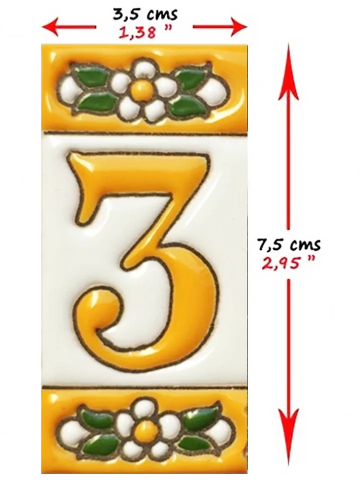 Ceramic letters and numbers 7.5cm. (3") for the wall - Hand-glazed in Spain - "ARTECER-Amarillo" models - Ceramic letters number -