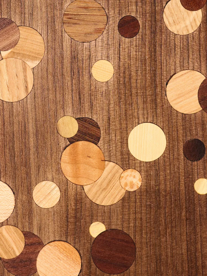 Walnut Multi Color Polka Dot Inlay Kitchen Board with Handle Hole