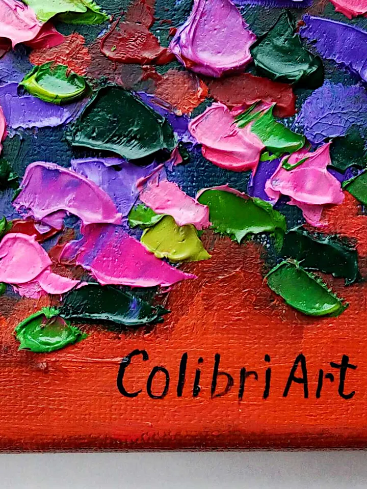 Window Painting Italy Original Art Flower Painting Geranium Floral Art Italian Colorful Small Art 12"x 8" By Colibri Art