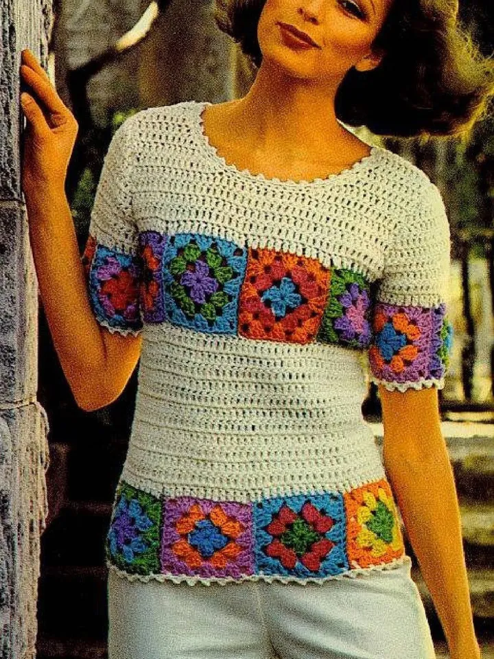 Vintage Crochet Pattern Granny T-Shirt Digital Download PDF