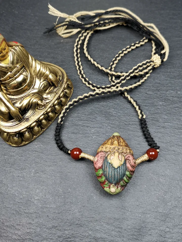 Gandhanra Old Tibetan Stupa Tsa Tsa Amulet, Double-sided Vajra and Bodhi Leaf Shape Pendant,30 Years Old