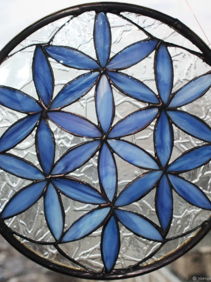 Mandala "Flower of Life", Stained Glass Mandala "Flower of Life", Tiffany Mandala with Sacred Geometry, Colorful Glass Mandala – Flower of Life, Sacred Stained Glass Wall Art, Handmade Flower of Life Mandala