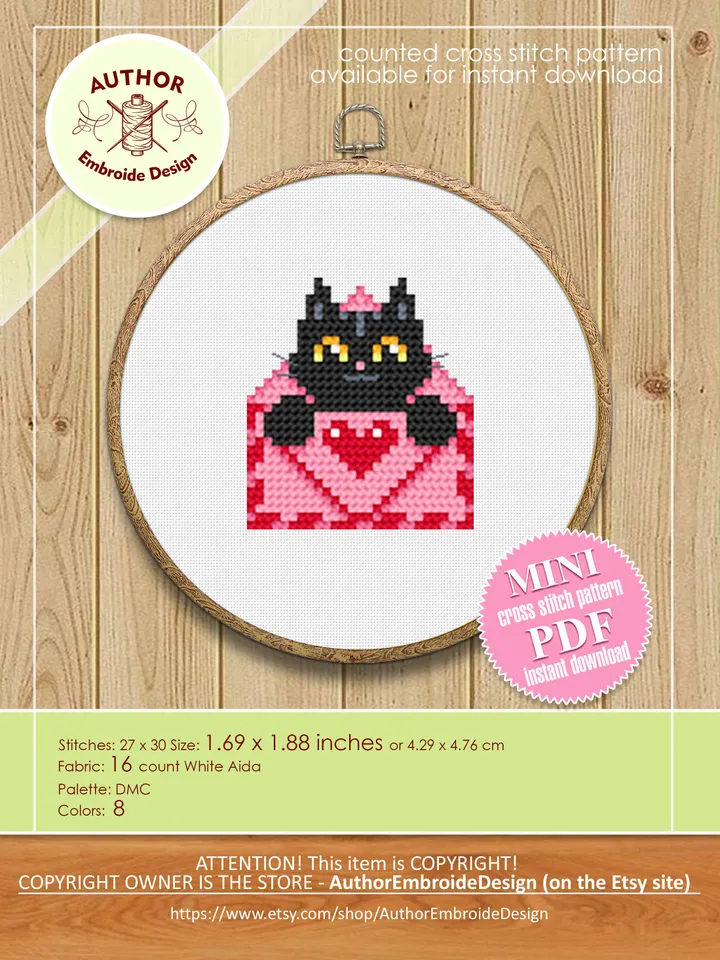 Set Cat valentines day cross stitch pattern download PDF Cute black cat cross stitch chart, Funny cat valentine cross stitch, Cat lover #T10