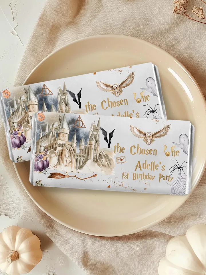 Editable Chocolate Bar Wrap Label Birthday Party; Magic School 1st Birthday; Printable Chocolate Bar Wrapper; Magical Party Decoration; a1