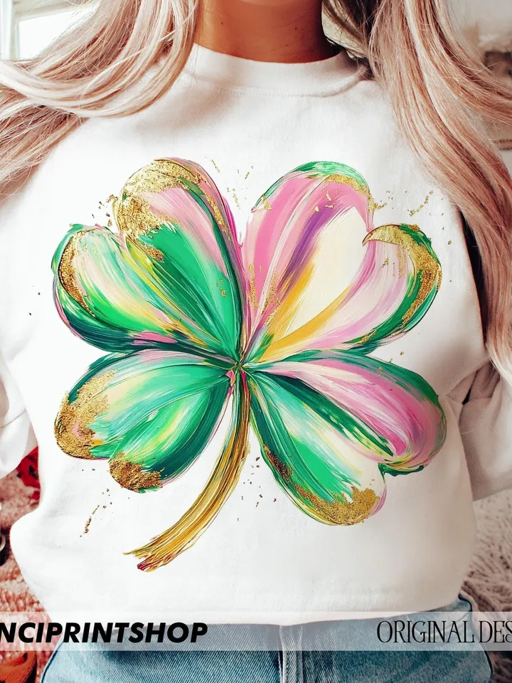 St. Patrick's Day Brushstroke Shamrock PNG, Four Leaf Clover Sublimation Design, St. Patty's Day png, Shamrock png, DTF Transfer for Crafts