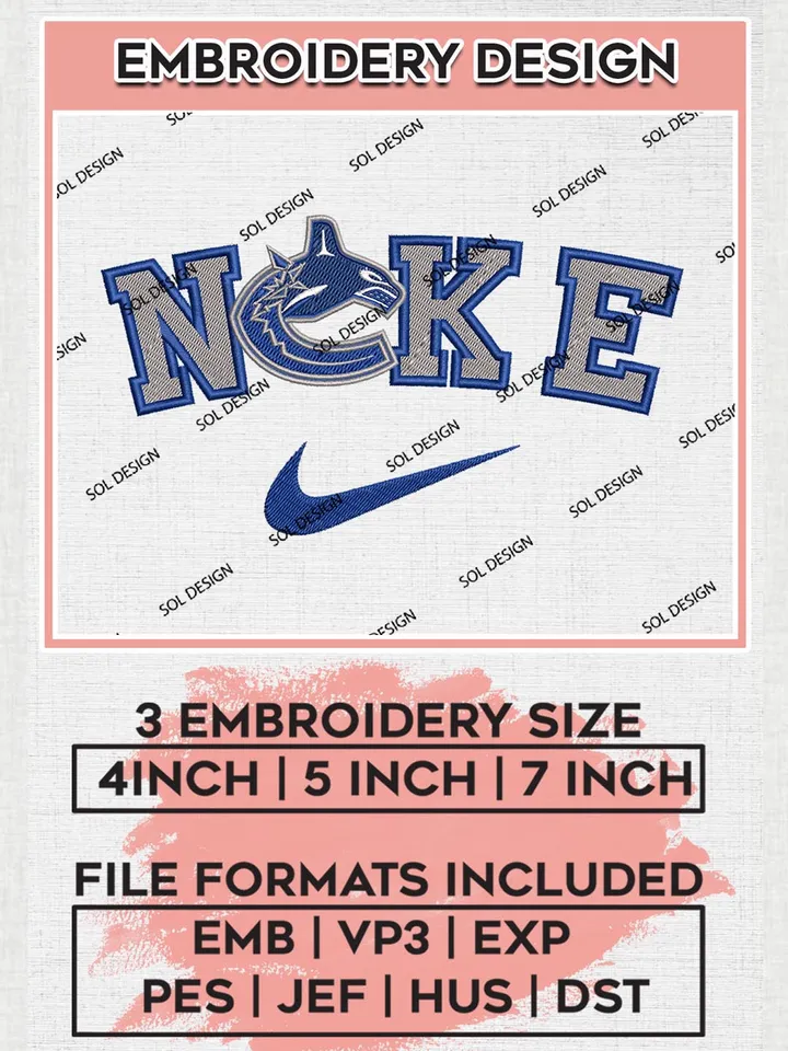 Nike Vancouver Canucks Machine Embroidery Files, NHL Vancouver Canucks Embroidery Designs, NHL Canucks Logo, NHL Machine Embroidery Designs, Digital Download