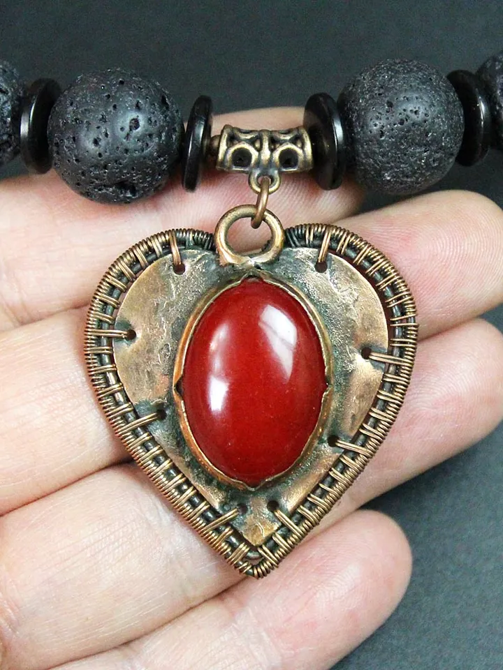 Handmade necklace made of copper and stones