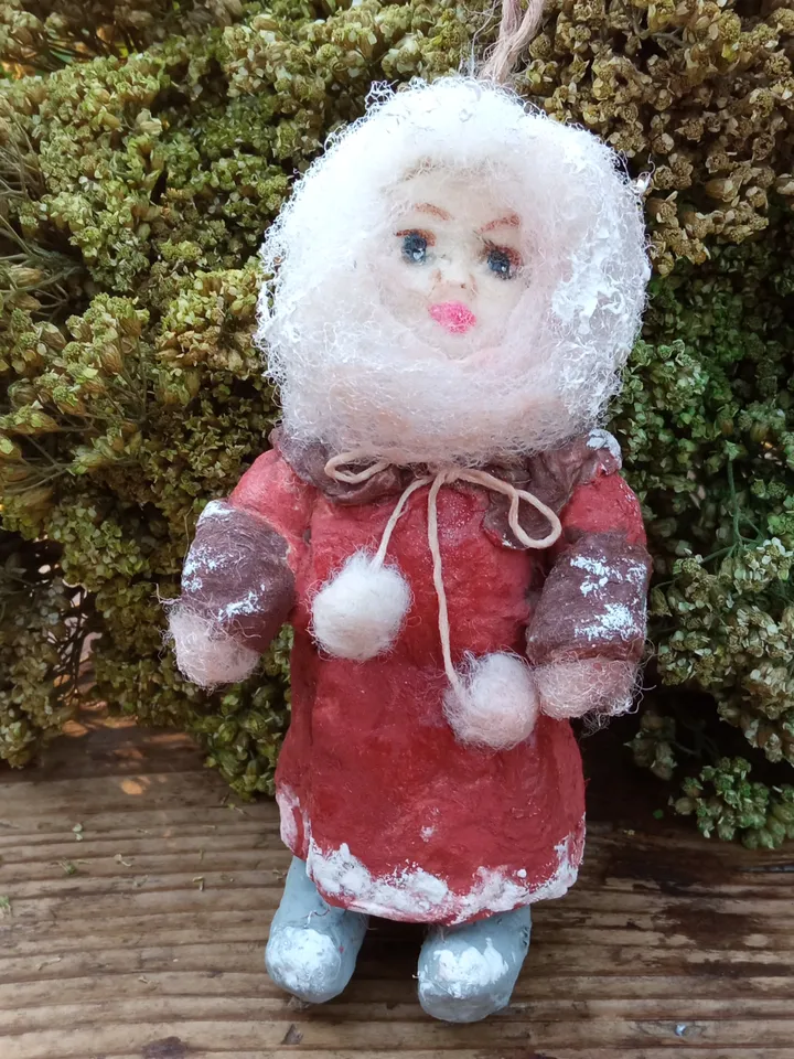 Handmade cotton toy for the Christmas tree. Girl in a fur coat. Christmas decoration. New Year's decor. Interior doll pendant. Author's doll. Сotton toy. Small dolls DIY. Family souvenir. Birthday gifts Christmas gifts. Gifts for her. Made in 1 copy. Free