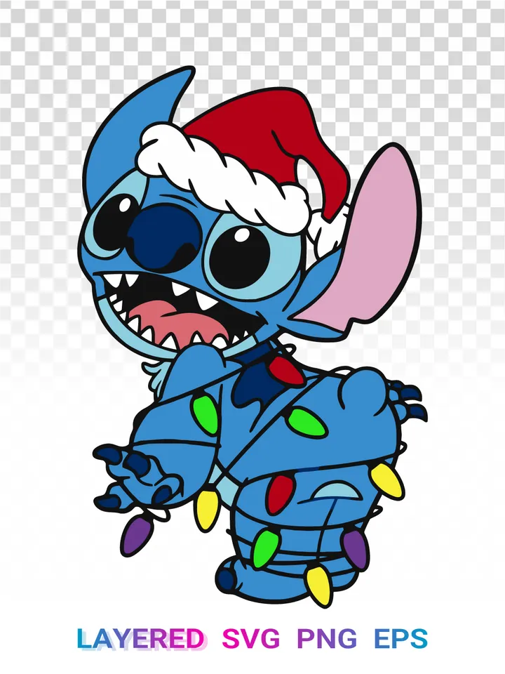 🎄 Stitch Christmas Lights SVG, Disney Santa Hat PNG Cricut
