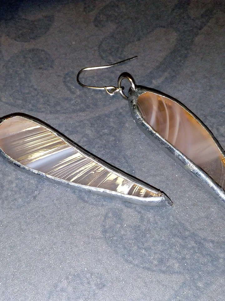 Dangle earrings, beige earring, glass earrings, simple stained glass, long earrings, kawaii earrings, petals