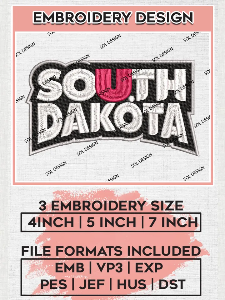 NCAA South Dakota Team Word Logo Embroidery Design Files, NCAA South Dakota Coyotes Machine Embroidery, NCAA Teams, Game Day, 3 sizes, NCAA Machine embroidery designs, Digital Download