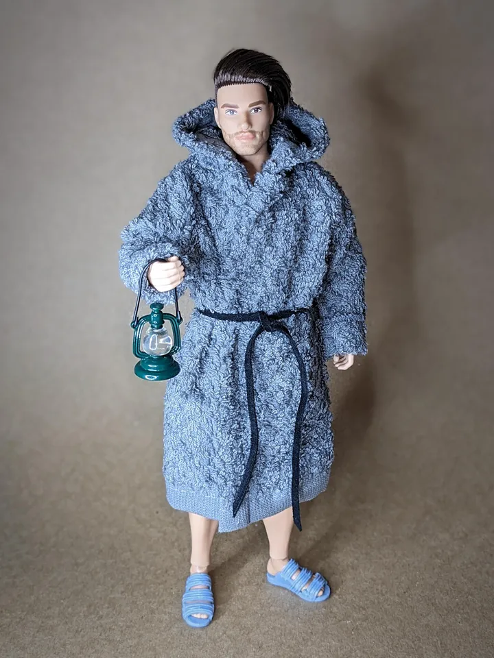 Gray terry bathrobe with a hood for 12-inch fashion male doll