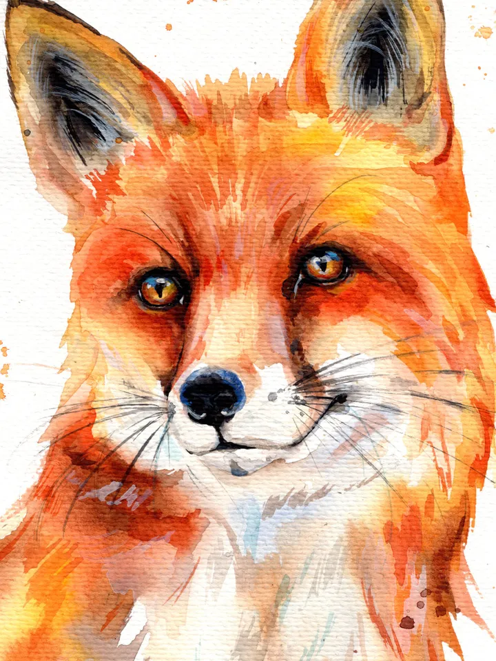 Fox original watercolor, animals painting, wall decor, 7x10 in art for animal lovers by Anne Gorywine