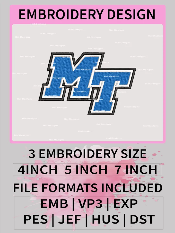 NCAA Middle Tennessee Blue Raiders Embroidery File, 3 Sizes, 6 Formats, NCAA Machine Embroidery Design, NCAA Logo, NCAA Teams