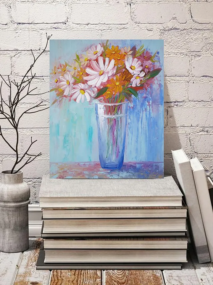 Daisy Painting Bouquet Original Art Still Life Wall Art Floral Oil Painting