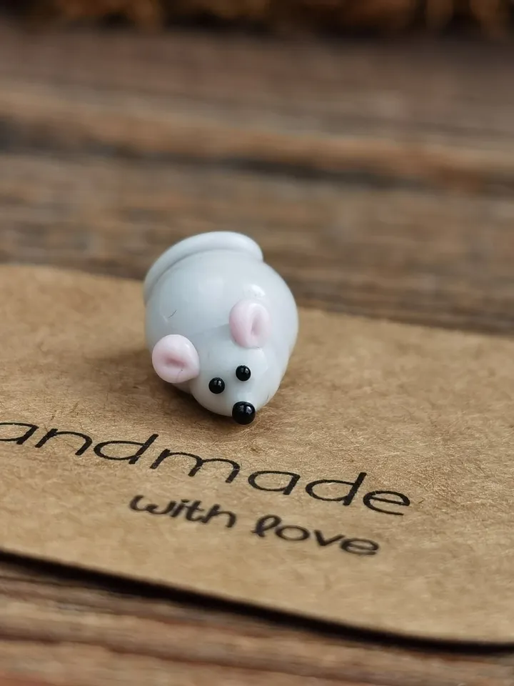 Mini glass figurines wallet mouse glass Mouse figurine Rat gifts Glass rat art miniature mouse Dollhouse miniature animals Tiny mouse