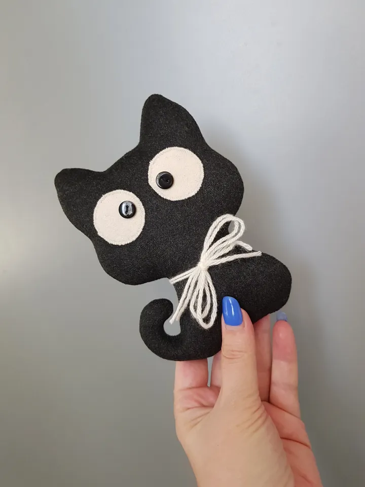 Black cat pattern PDF for sewing Halloween doll, digital tutorial in english