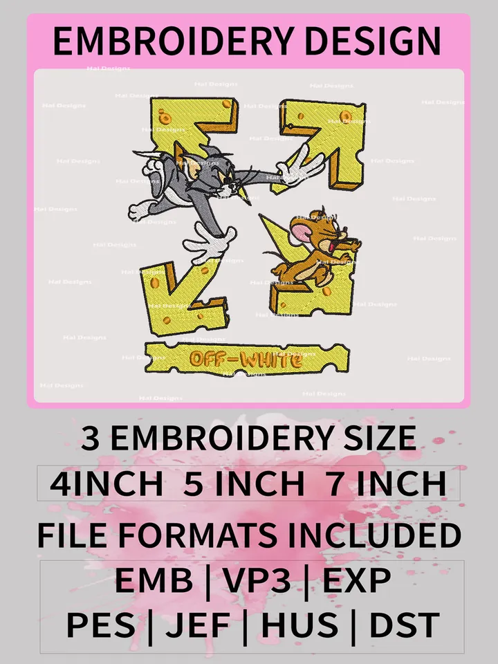 Tom And Jerry Embroidery, Off White Embroidery Files – Funny Cartoon & Streetwear Machine Embroidery Designs 🧵🐭🐱