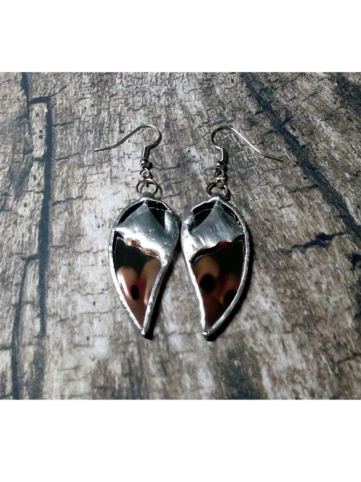 Bat wings mirror earrings, Goth witchy earrings, Tin soldered, witch earrings, Halloween, witchy earrings, Bat lover
