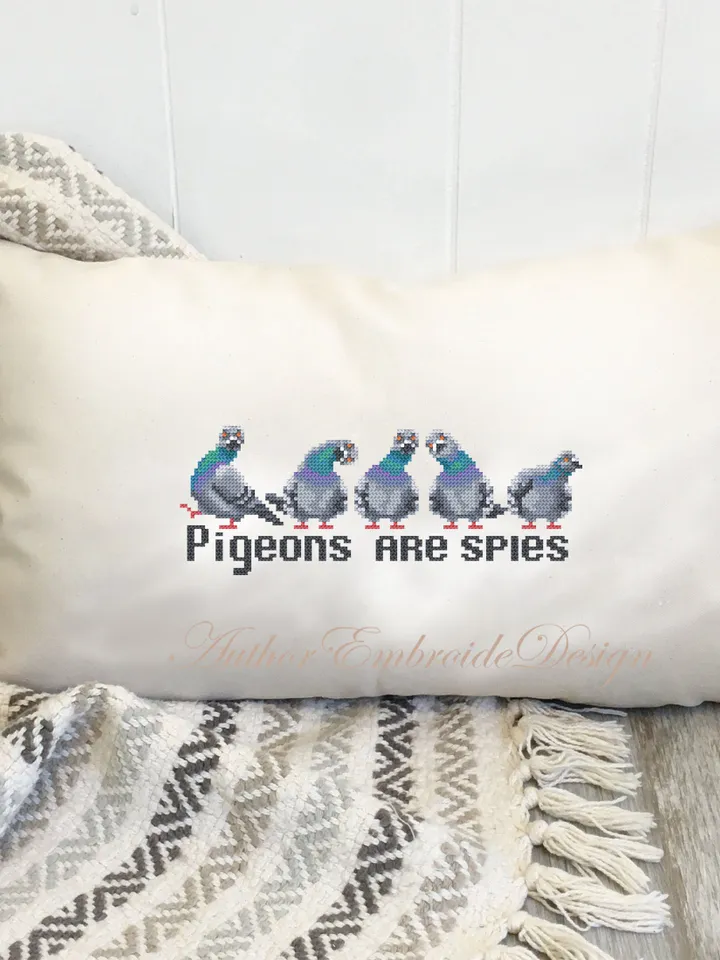 Funny pigeons cross stitch pattern PDF download Cross stitch quote Pigeons are spies, Small modern cross stitch chart, Pigeon gifts #Q61