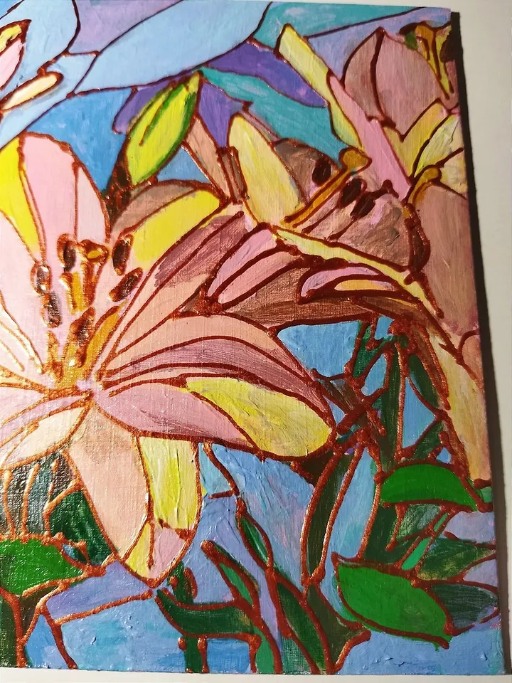 Yellow lily flowers small oil painting