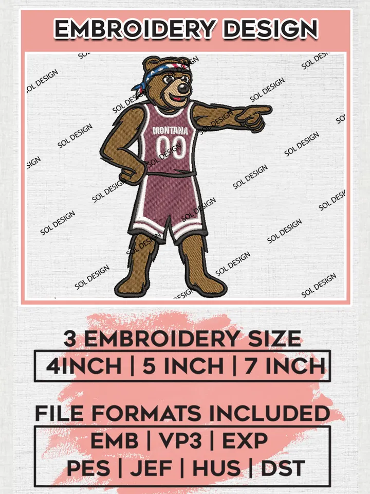 NCAA Montana Grizzlies Basketball Team Mascot Logo Embroidery Design Files, NCAA Montana Grizzlies Machine Embroidery, NCAA Teams, 3 sizes, NCAA Machine embroidery designs, Digital Download