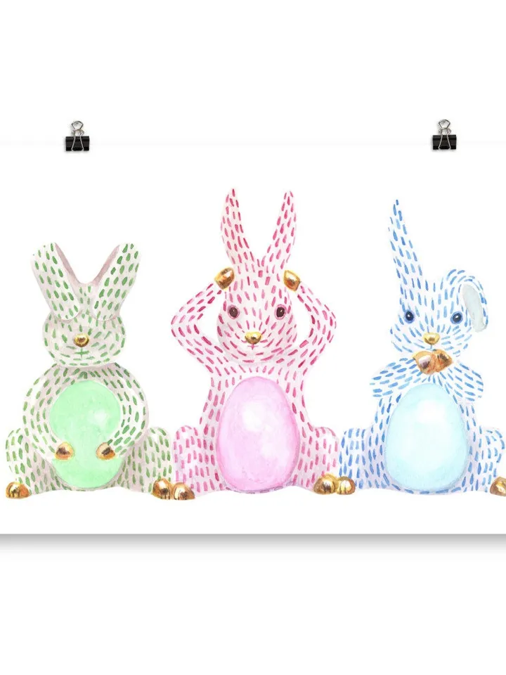 Rabbit Easter Chinoiserie Watercolor Painting Print Easter Bunny Rabbit Gift Print Rabbit Poster Cute Bunny Print Easter Egg Gift Wall Print